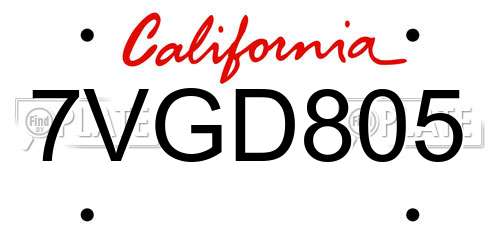 7VGD805 California License Plate