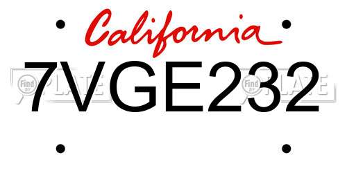 7VGE232 California License Plate