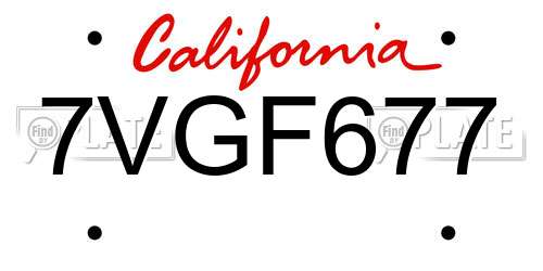 7VGF677 California License Plate