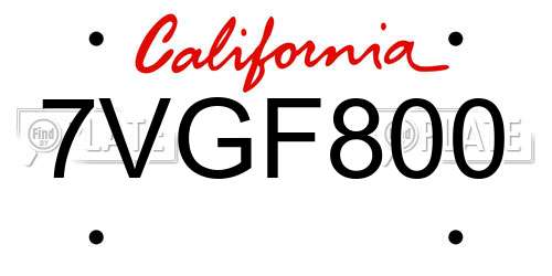 7VGF800 California License Plate