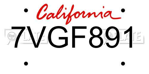 7VGF891 California License Plate