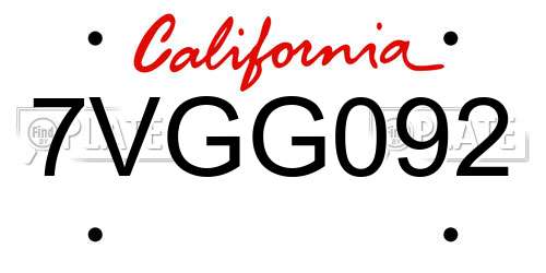 7VGG092 California License Plate