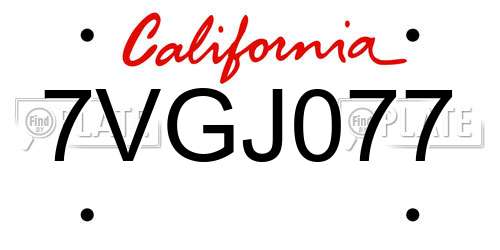 7VGJ077 California License Plate