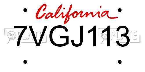 7VGJ113 California License Plate