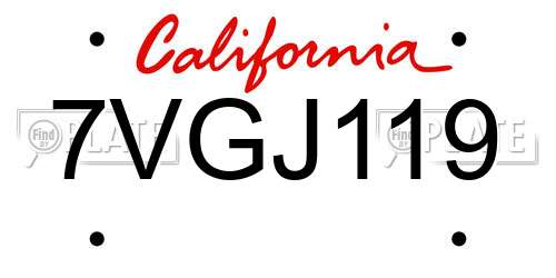 7VGJ119 California License Plate