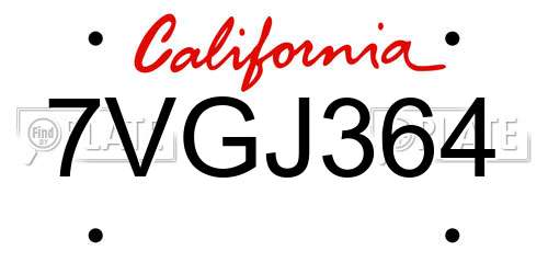 7VGJ364 California License Plate
