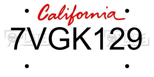 7VGK129 California License Plate