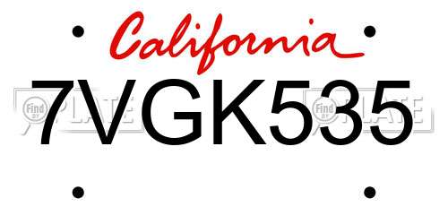 7VGK535 California License Plate