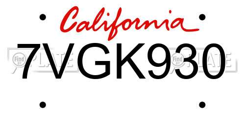 7VGK930 California License Plate