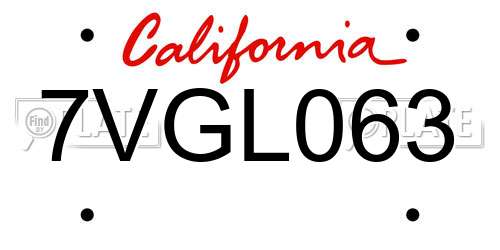 7VGL063 California License Plate