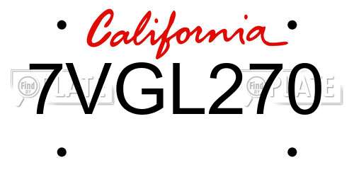 7VGL270 California License Plate