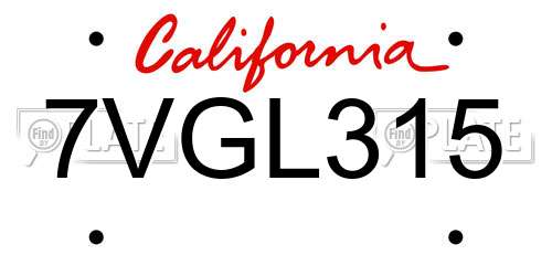 7VGL315 California License Plate