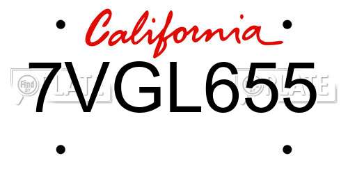 7VGL655 California License Plate
