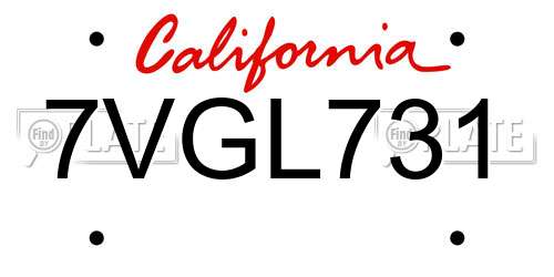7VGL731 California License Plate