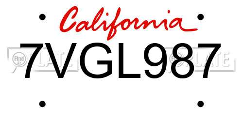 7VGL987 California License Plate