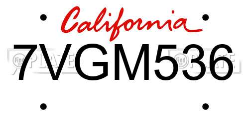 7VGM536 California License Plate
