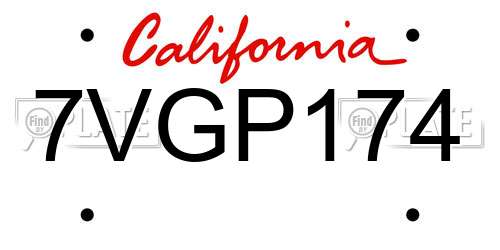 7VGP174 California License Plate