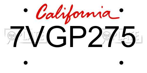 7VGP275 California License Plate
