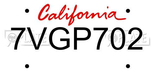 7VGP702 California License Plate