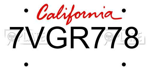 7VGR778 California License Plate