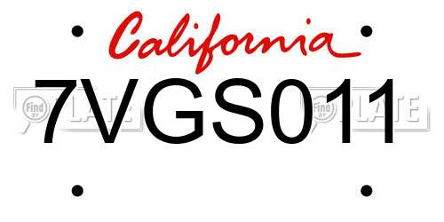 7VGS011 California License Plate
