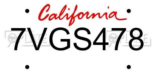 7VGS478 California License Plate