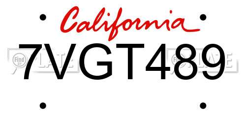 7VGT489 California License Plate