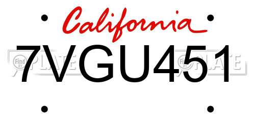 7VGU451 California License Plate