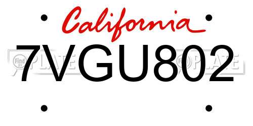 7VGU802 California License Plate