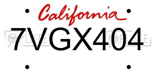 7VGX404 California License Plate