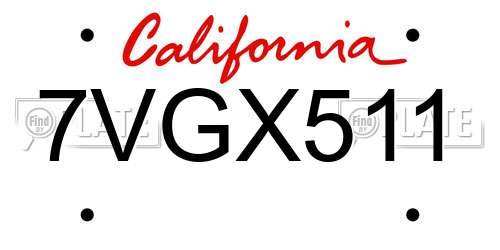7VGX511 California License Plate