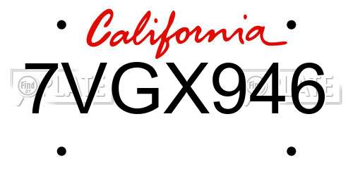 7VGX946 California License Plate