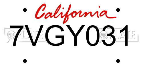 7VGY031 California License Plate