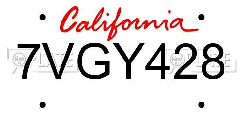 7VGY428 California License Plate