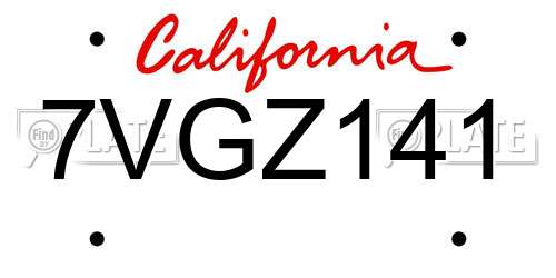 7VGZ141 California License Plate