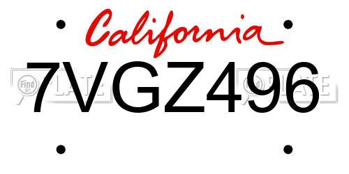 7VGZ496 California License Plate