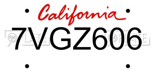 7VGZ606 California License Plate