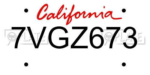 7VGZ673 California License Plate