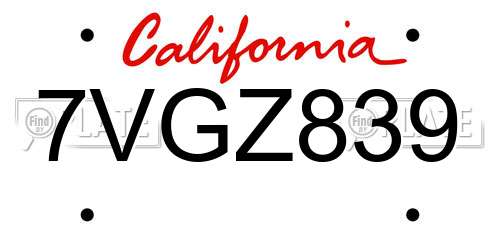 7VGZ839 California License Plate