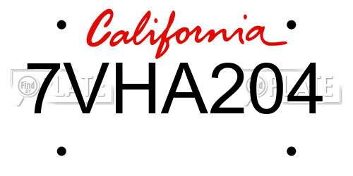 7VHA204 California License Plate