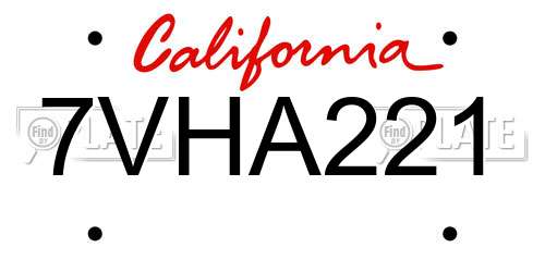 7VHA221 California License Plate