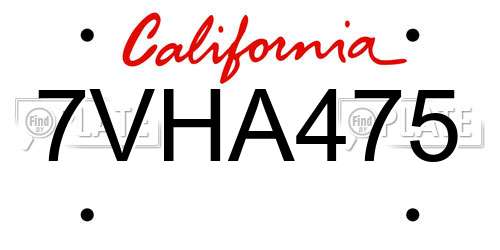 7VHA475 California License Plate