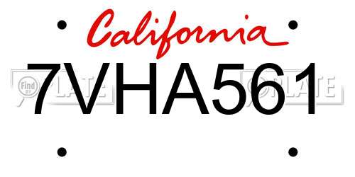7VHA561 California License Plate