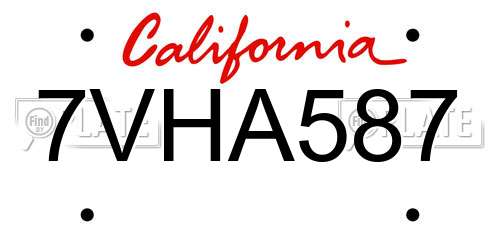 7VHA587 California License Plate