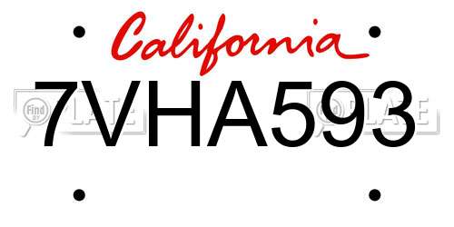 7VHA593 California License Plate