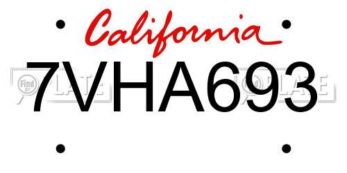 7VHA693 California License Plate