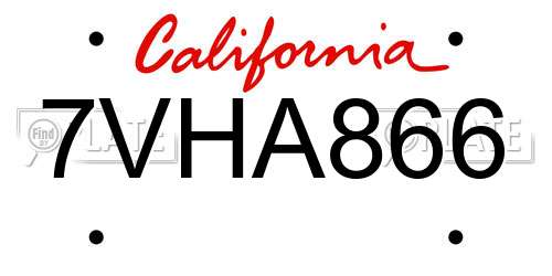 7VHA866 California License Plate