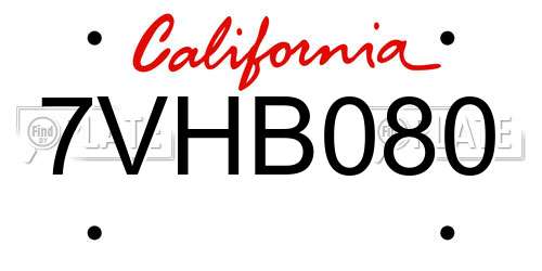 7VHB080 California License Plate