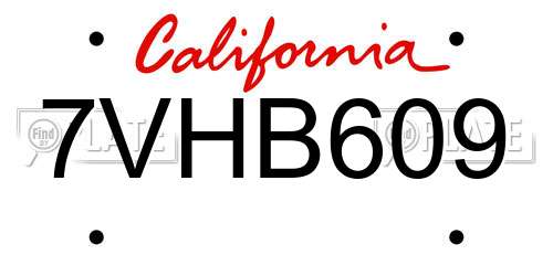 7VHB609 California License Plate