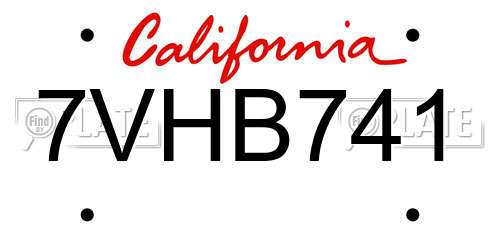 7VHB741 California License Plate
